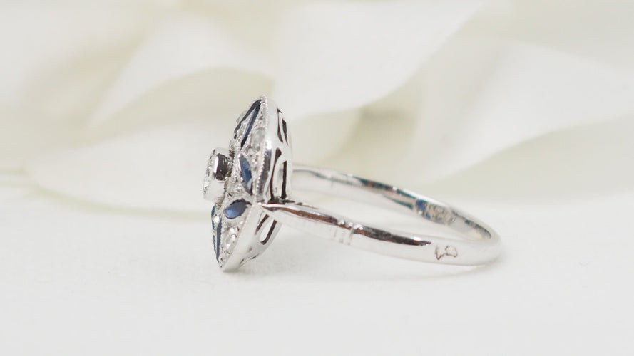 Bague 51 Bague Art Déco Or blanc Saphir Diamants 58 Facettes 32454