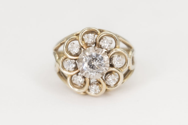 Bague 54 Bague  ancienne dôme diamants 58 Facettes