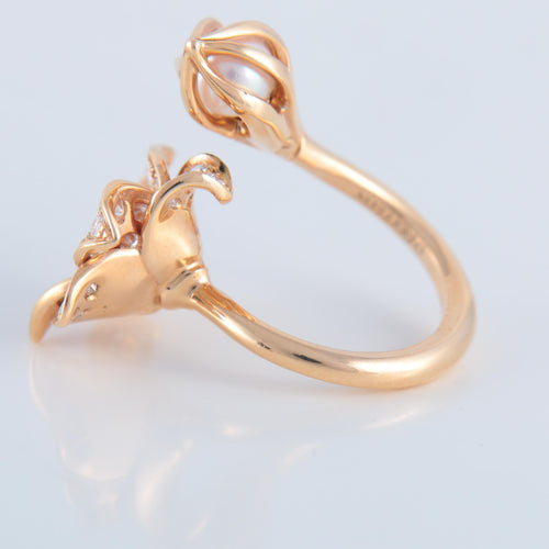 Bague 52 Bague Mellerio "Bourgeon" diamants et perles 58 Facettes