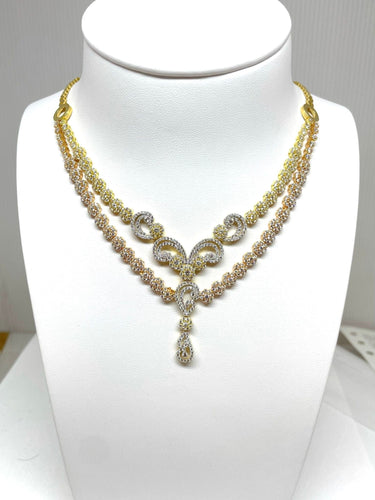 Collier Parure en or jaune, rose et blanc oxydes de zirconium 58 Facettes