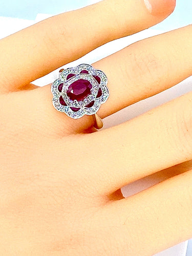 Bague 51 Bague marguerite Or blanc Rubis et Diamants 58 Facettes AB218