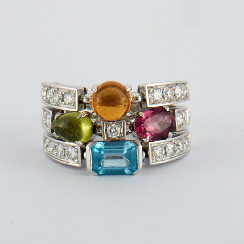 Bague 56 BULGARI - Bague 3 anneaux Pierres 58 Facettes