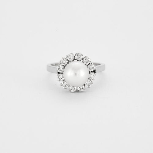 Bague 55 Bague Fleur Or gris Perle Diamants 58 Facettes 230325