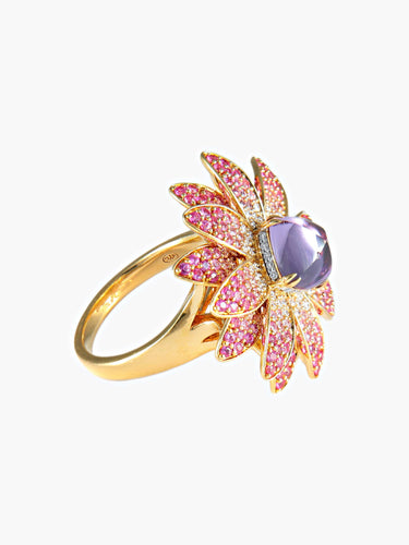 Bague 62 Bague Fleur Améthyste, Saphirs roses, Diamants 58 Facettes