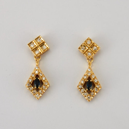 Boucles d'oreilles Pendantes en Or jaune, diamants & saphirs 58 Facettes P12L14