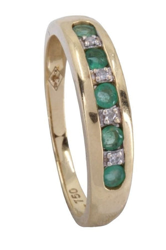 Bague DEMI-ALLIANCE ÉMERAUDES ET DIAMANTS 58 Facettes 066161