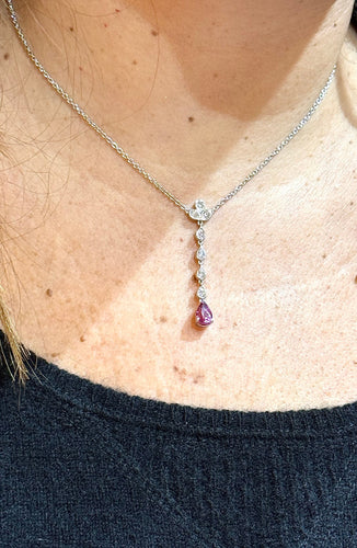 Collier Collier or blanc 18 carats diamants et tourmaline rose 58 Facettes