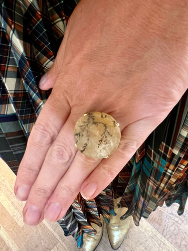 Bague Bague Quartz Dendritique Or Jaune 58 Facettes B121