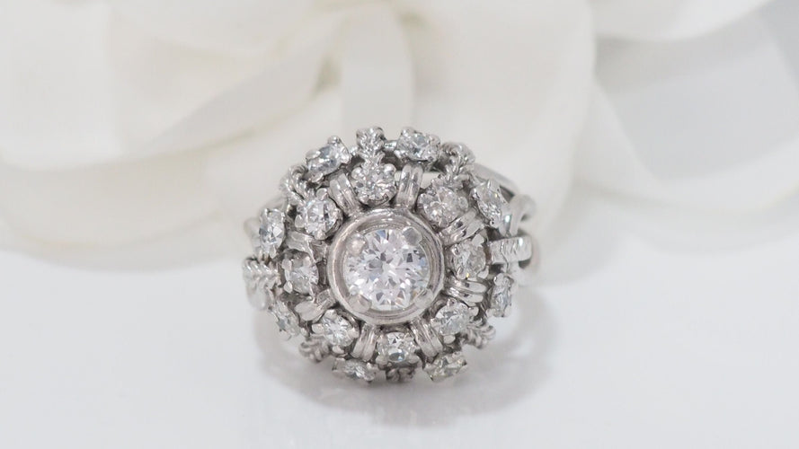 Bague 50 Bague entourage Vintage en Palladium et diamants 58 Facettes 29680
