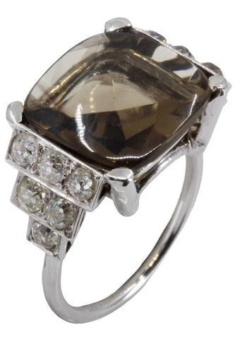Bague BAGUE STYLE ART-DÉCO QUARTZ FUMÉ ET DIAMANTS 58 Facettes 056221