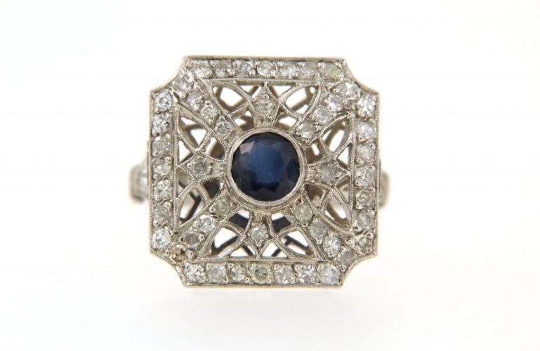 Bague Bague Art Déco, Platine, saphir et diamants 58 Facettes 6165c