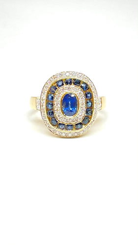 Bague Bague Style Art Déco or jaune saphirs et diamants 58 Facettes