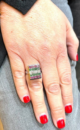 Bague Bague vintage en or blanc, diamants et pierres précieuses 58 Facettes