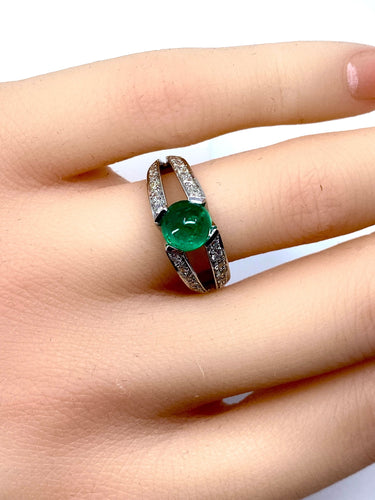 Bague 52 Bague émeraude cabochon diamants 58 Facettes AB250