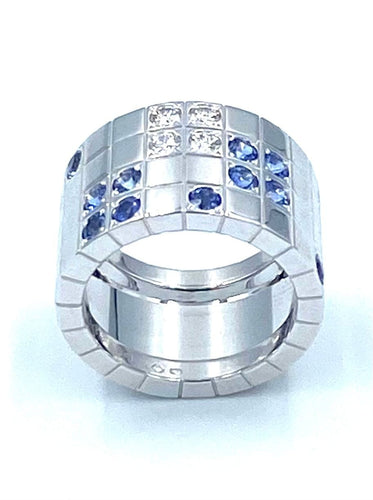 Bague 50 CARTIER. Bague Or gris Saphirs Diamants Collection Lanières 58 Facettes