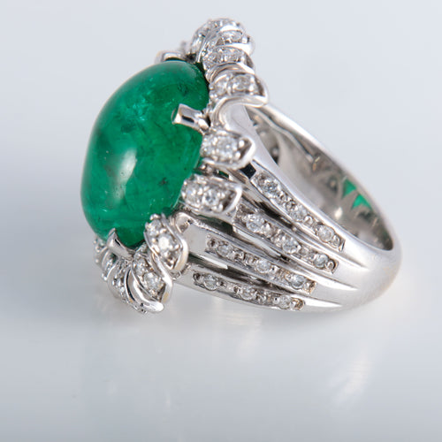 Bague 52 Bague Fleur Emeraude cabochon Diamants 58 Facettes 324E112