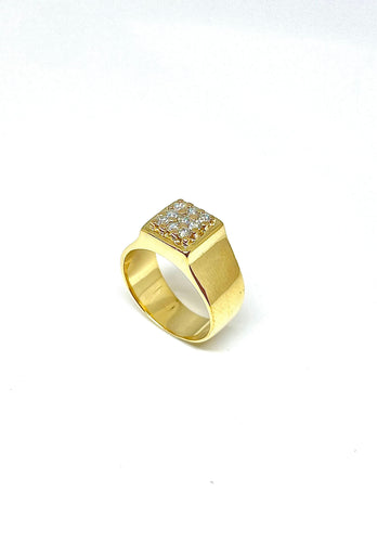Bague Chevalière en or jaune, diamants 58 Facettes