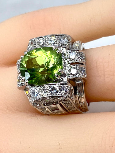 Bague 51 Bague Art Déco Platine diamants et péridot 58 Facettes