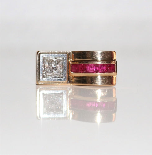 Bague 50 / diamant Bague Tank Diamant Et Pierres Rouges 58 Facettes 505