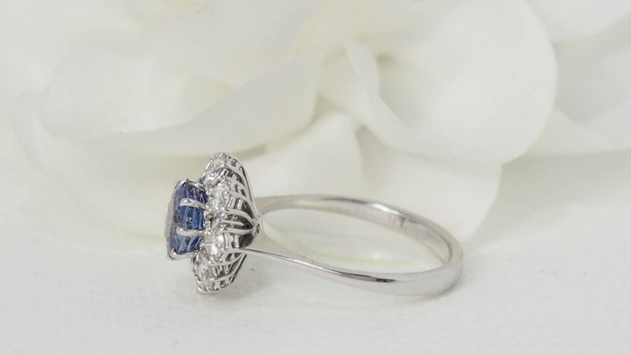Bague 56 Bague marguerite en saphir de Ceylan et diamants 58 Facettes 32271