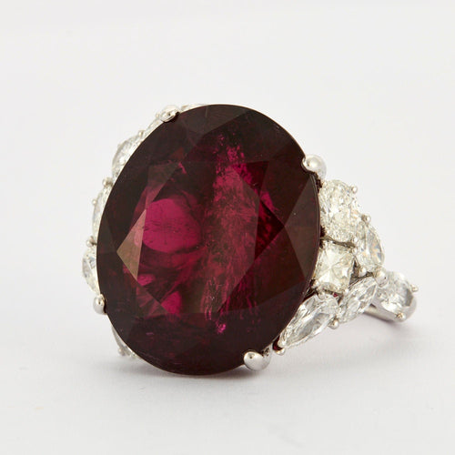 Bague 53.5 Bague Cocktail Rubellite 69cts Diamants 58 Facettes
