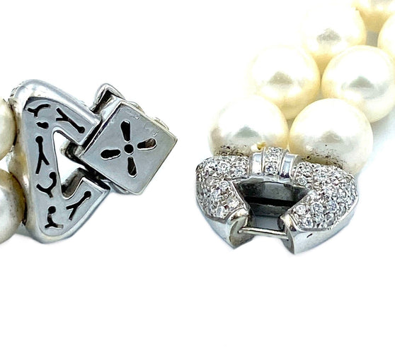 Collier Bucherer. Important collier double rangs perles et diamants 58 Facettes