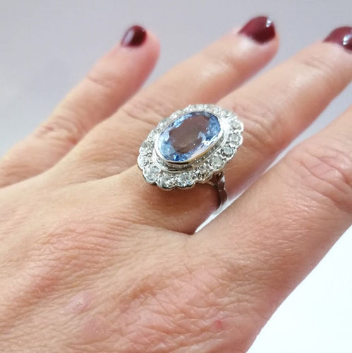 Bague 54 Bague pompadour platine saphir diamants 58 Facettes 3427