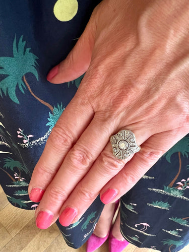 Bague Bague Art Déco Diamants Platine Or Jaune 18 Carats 58 Facettes BD187