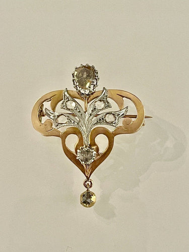 Broche Broche Or Et Roses De Diamants 58 Facettes 823988