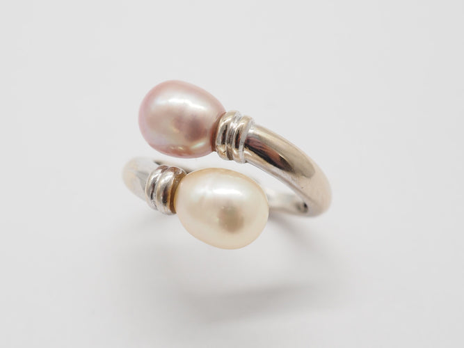 Bague 52 Bague Toi et moi or blanc et perle 58 Facettes