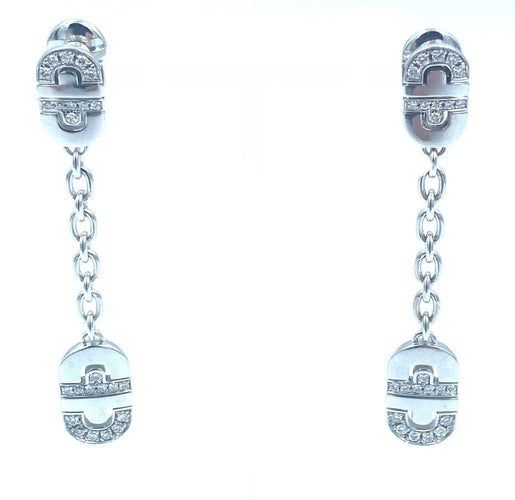 Boucles d'oreilles BVLGARI. Boucles d’oreilles Parentesi or blanc et diamants 58 Facettes