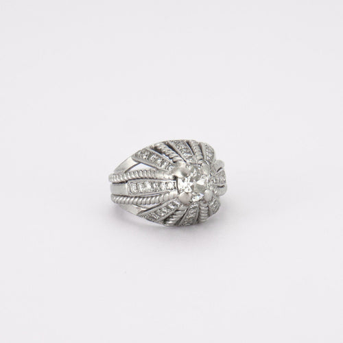 Bague 48 Bague Dôme Or gris Diamants 58 Facettes