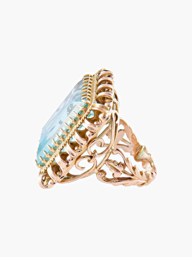 Bague Bague Ancienne Or Jaune Aigue-Marine 58 Facettes