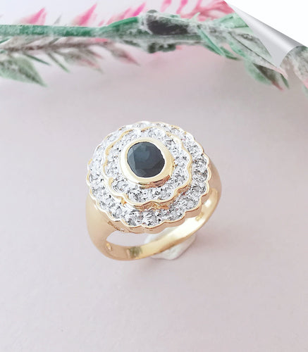 Bague 54.5 Bague Saphir Diamants Or Deux Tons 58 Facettes AA 1520