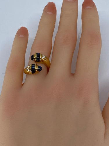 Bague 53 Bague toi et moi en Or jaune, saphirs et diamants 58 Facettes