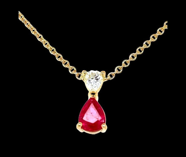 Pendentif Pendentif Poire en Or Jaune avec Rubis et Diamant Scintillants 58 Facettes
