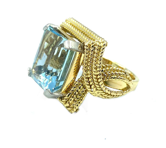 Bague 53 Bague 1950, or jaune 18K et aigue-marine 58 Facettes