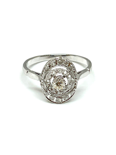 Bague Bague ancienne plateau ovale diamants 58 Facettes