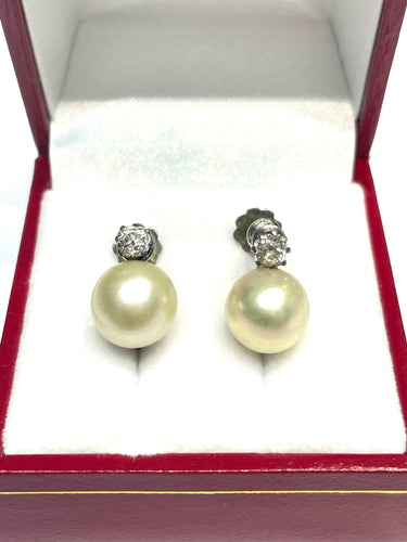 Boucles d'oreilles Boucles d’oreilles anciennes diamants et perles de culture 58 Facettes