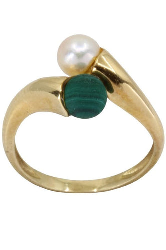 Bague 49 BAGUE TOI ET MOI PERLE ET MALACHITE 58 Facettes 060971