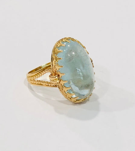 Bague Bague ancienne or jaune et aigue marine 58 Facettes