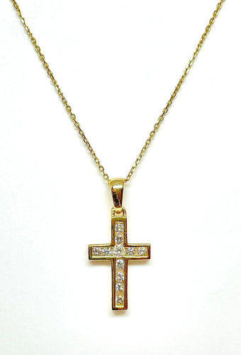 Collier chaine et pendentif croix en or jaune et diamants 58 Facettes