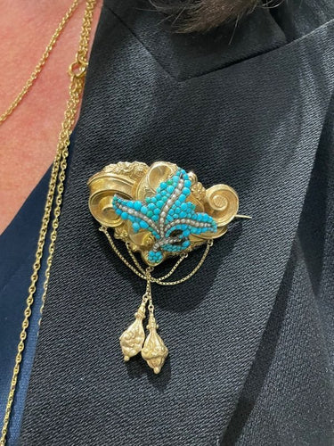 Broche BROCHE ANCIENNE PERLES ET TURQUOISES 58 Facettes 053641