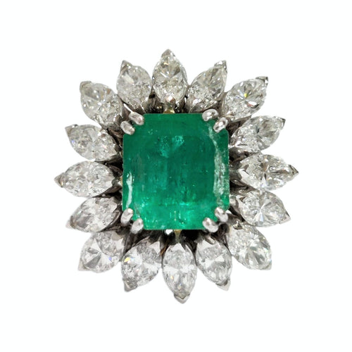 Bague 53.5 Bague Marguerite émeraude, diamants navette 58 Facettes 1-1221/1