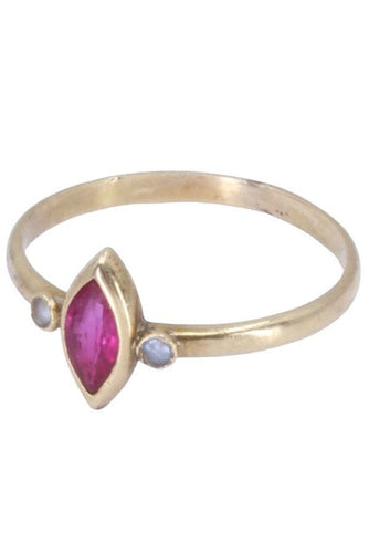 Bague 53 BAGUE RUBIS NAVETTE PERLES 58 Facettes 074821