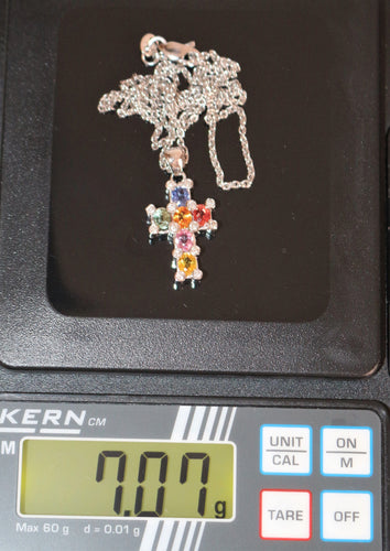 Collier Pendentif-chaîne Croix saphirs et diamants 58 Facettes 473