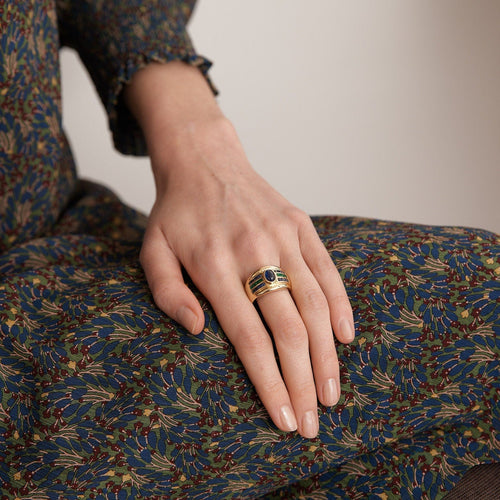 Bague 55 Bague Saphir cabochon Emeraudes 58 Facettes 8475