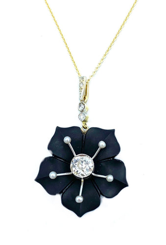 Pendentif Pendentif vers 1900 or, onyx et diamants 58 Facettes