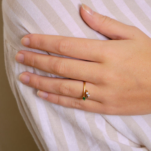 Bague 53 Bague Muguet Diamants Emeraude 58 Facettes EL2-82