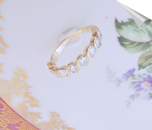 Bague 58.5 Demi-Alliance Diamants 0,90 ct Or Jaune 58 Facettes AA 1517